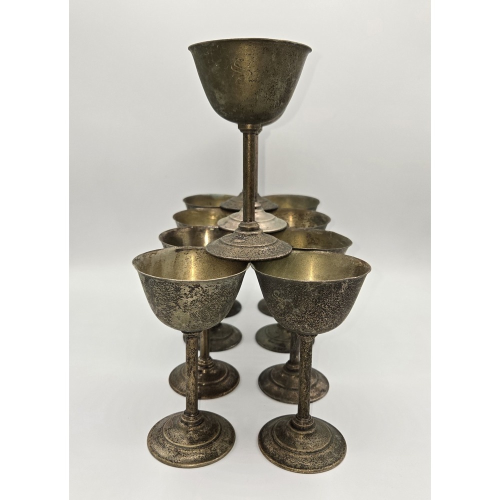 Antique British Sheffield Electro-Plated Nickel Silver Goblet Set of‎ 11 4-7/8"